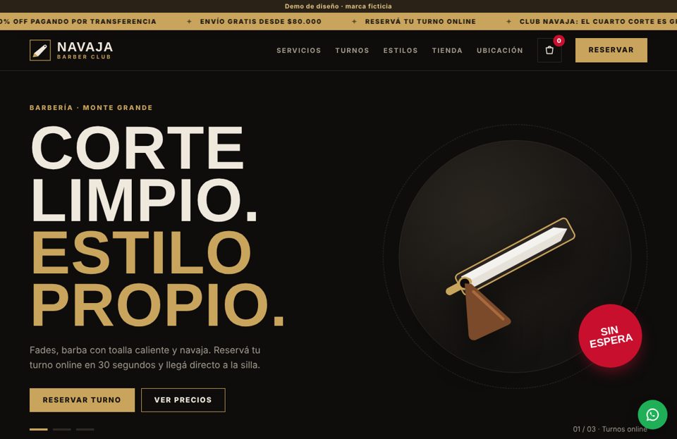Vista previa de la web de Navaja Barber Club